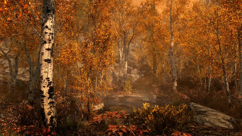 lush autumn forest skyrim